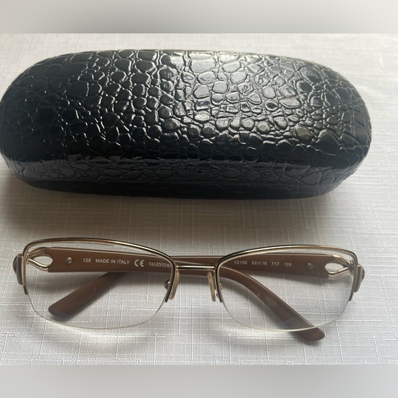 Designer Valentino V2106 Brown GoldRectangular Metal Eyeglass Frames53-16-125